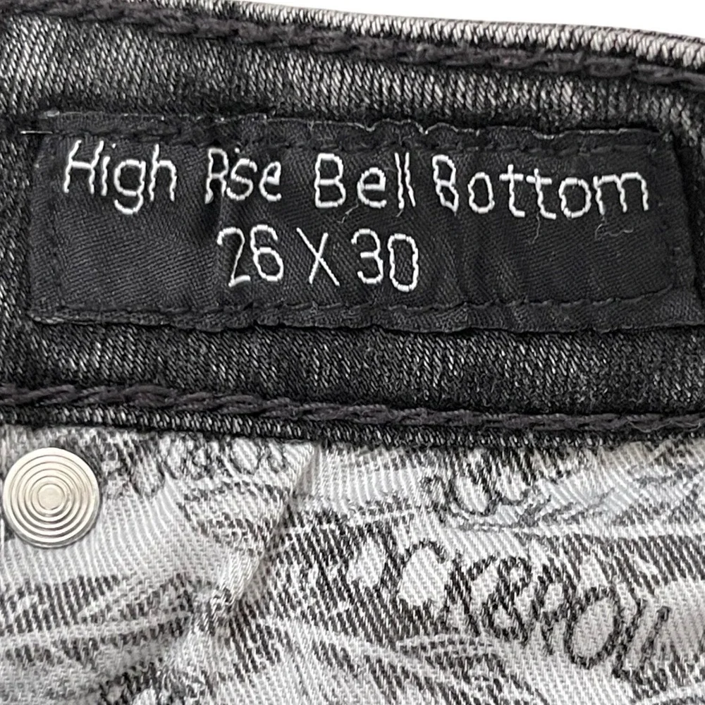 Rock & Roll Denim Bell Bottom Jeans Womens 26 Black Excellent High Rise Flare - Picture 5 of 15